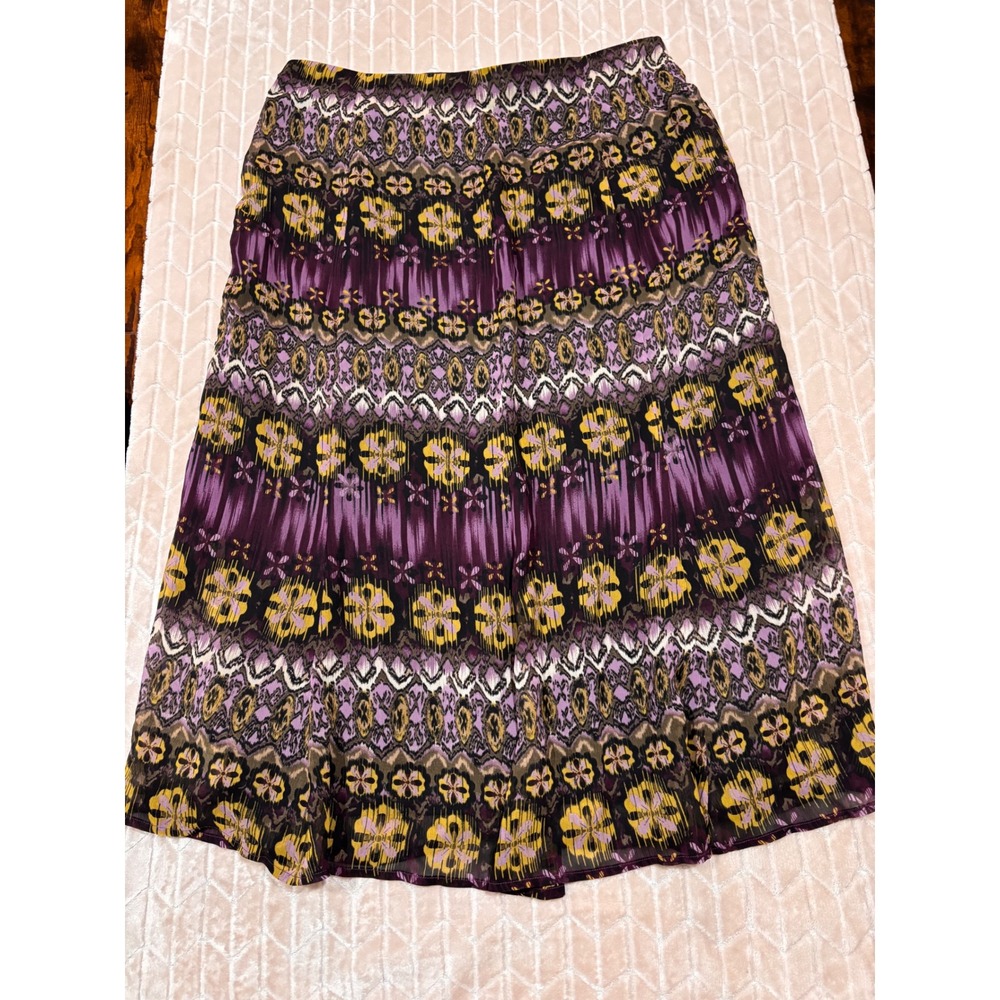 Dressbarn Woman Purple Ikat Floral Chiffon Midi Skirt Size 16W Whimsigoth Fall